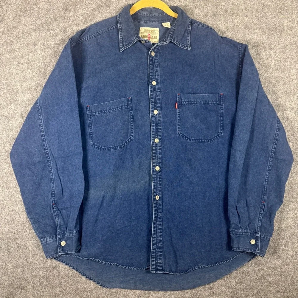 Vintage Levi's Red Tab Denim Button Down Shirt Men's XL Blue Cotton Long Sleeve